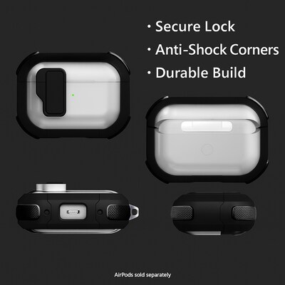 SaharaCase Venture-X Series Secure Lock Case with Premium Clip for Airpods Pro 3, Anti-Shock Corners, Scorpion Black (HP00230)