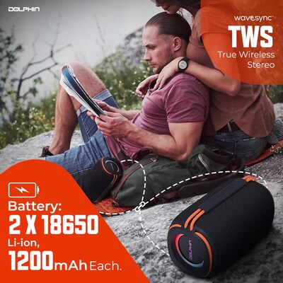 Dolphin Audio Diver Sport Wireless Bluetooth Mini TWS Portable Speaker with Lights, Waterproof, Black (DR-30)