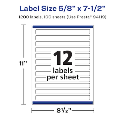 Avery Laser/Inkjet Rectangle Waterproof Multipurpose Labels, 7.5"  x 0.625", White, 1200/Box (94119)