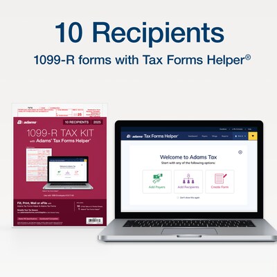 Adams 2025 1099-R Tax Forms Kit, 5-Part, 2-Up, 10/Pack (STAX5R-25)