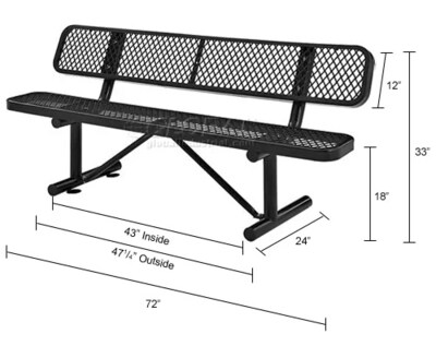 Global Industrial 6' Outdoor Steel Bench w/ Backrest, Expanded Metal, Black (277154BK)