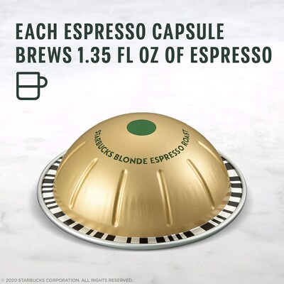 Starbucks Blonde Espresso Roast Coffee Nespresso Vertuo Capsules, Light Roast, 50/Box (117666)