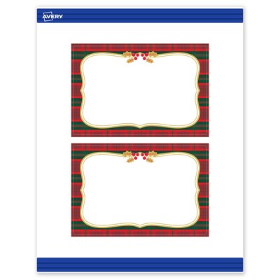 Avery Gold-Red-Green Plaid Matte Blank Card, White, 20/Pack (S00-FET)