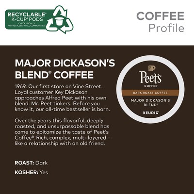 Peet's Coffee Major Dickason's Blend Coffee Keurig® K-Cup® Pods, Dark Roast, 88/Carton (65470)