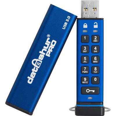 iStorage datAshur PRO 8GB USB 3.2 Gen 1 Type-A Encrypted Flash Drive, Blue (IS-FL-DA3-256-8)