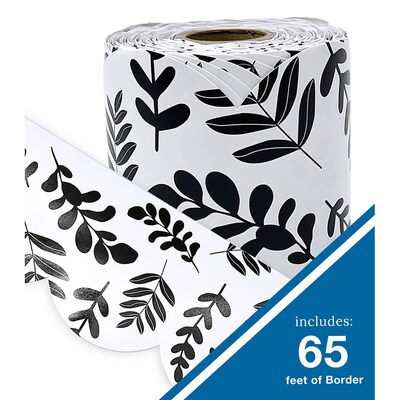 Carson Dellosa Education Rolled Scalloped Borders, 3"x 65', White with Black Leaves, 3/Bundle (CD-108497-3)