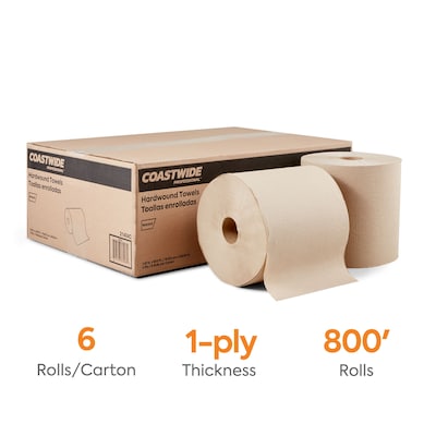 Coastwide Professional™ Recycled Hardwound Paper Towels, 1-Ply, 800 ft./Roll, 6 Rolls/Carton (CW20181)