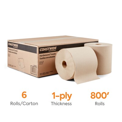 Coastwide Professional™ Recycled Hardwound Paper Towels, 1-Ply, 800 ft./Roll, 6 Rolls/Carton (CW20181)