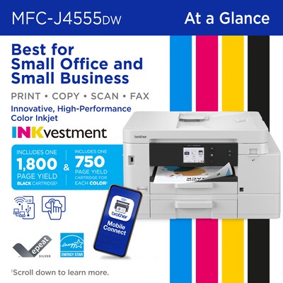 Brother INKvestment MFC-J4555DW Wireless Color All-In-One Inkjet Printer, Best for Home Office