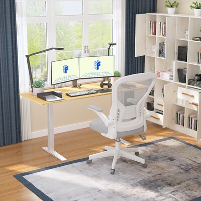 FlexiSpot E7 Pro 78"W Electric Adjustable Standing Desk, Bamboo/White (E7WPRO7830LBZB)