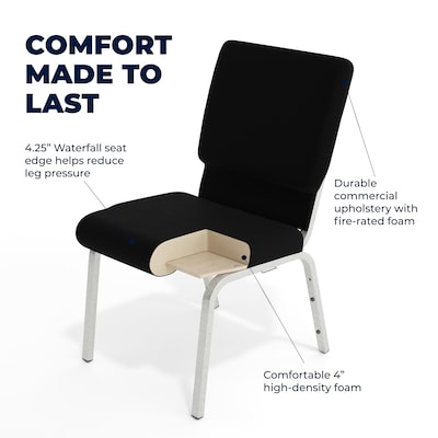 Flash Furniture HERCULES Series Fabric Stacking Church Chair, Black/Silver Vein Frame (XUCH60096BKSV)