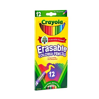 Crayola Erasable Kid's Colored Pencils, Assorted Colors, 12 Pencils/Box (68-4412)