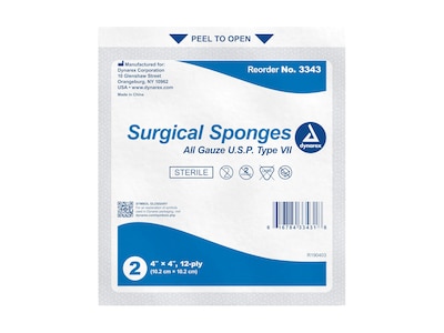 Dynarex 2 Sterile 12-Ply Sponge, 25/Pack, 24 Packs/Carton (3343)