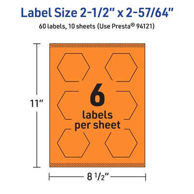 Avery Decorative Edge Multipurpose Labels, 2-1/2" x 2-57/64", Bright Orange, 60/Pack (94121)