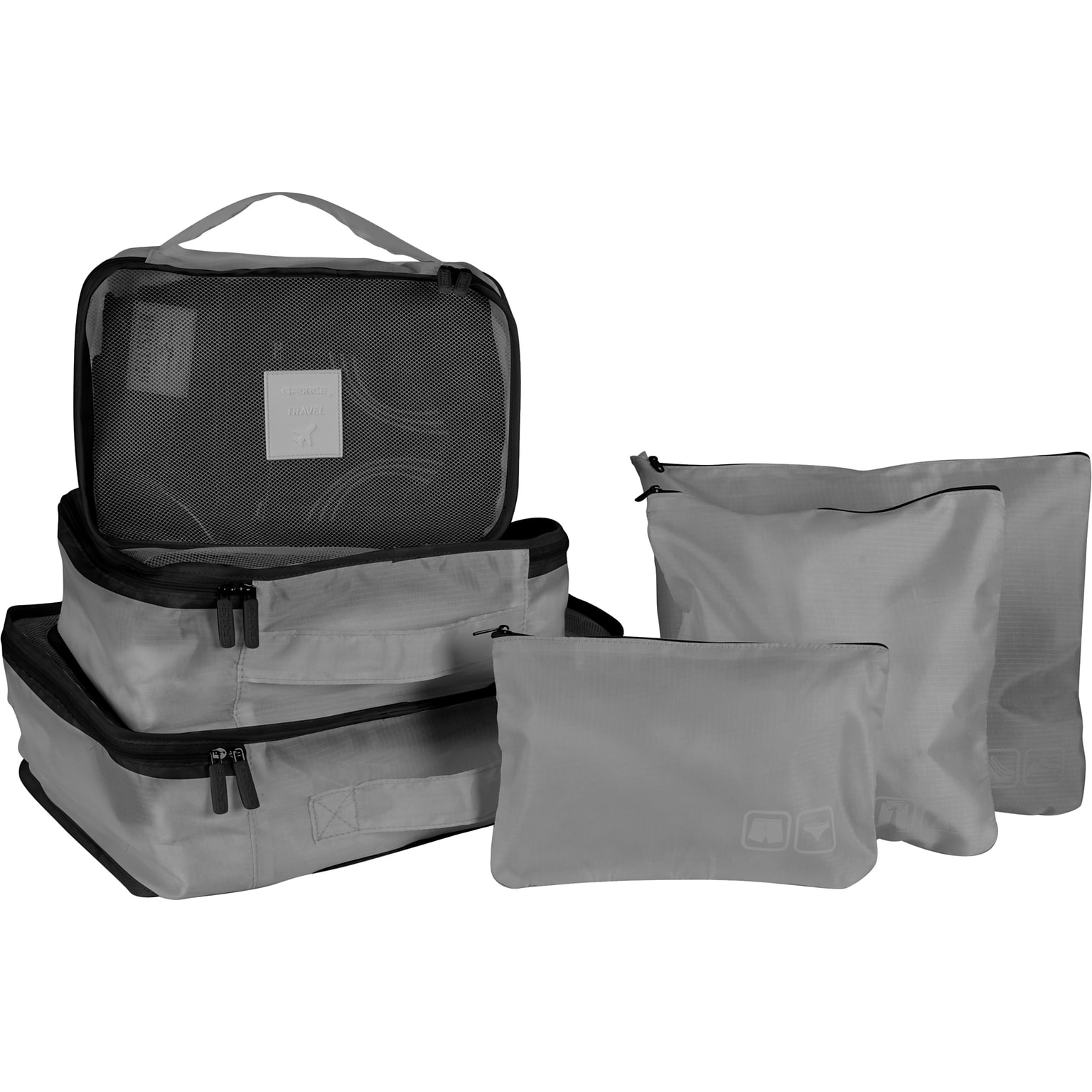 G Force 6-Piece Fabric Travel Pouch Set, Water Resistant, Gray (27105-GREY)