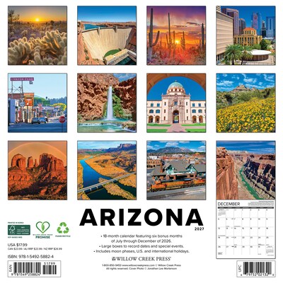 2027 Willow Creek Arizona 12 x 12 Monthly Wall Calendar, Assorted Colors (58824)