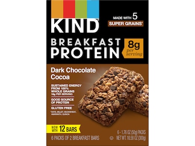 KIND Gluten-Free Dark Chocolate Cocoa Protein Breakfast Bar, 0.88 oz., 6 Bars/Box (41936)