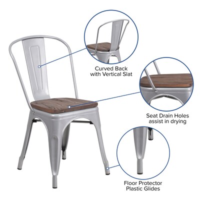 Flash Furniture Luke Contemporary Metal/Wood Stackable Dining Chair, Silver, 4/Pack (4CH31230SILW)