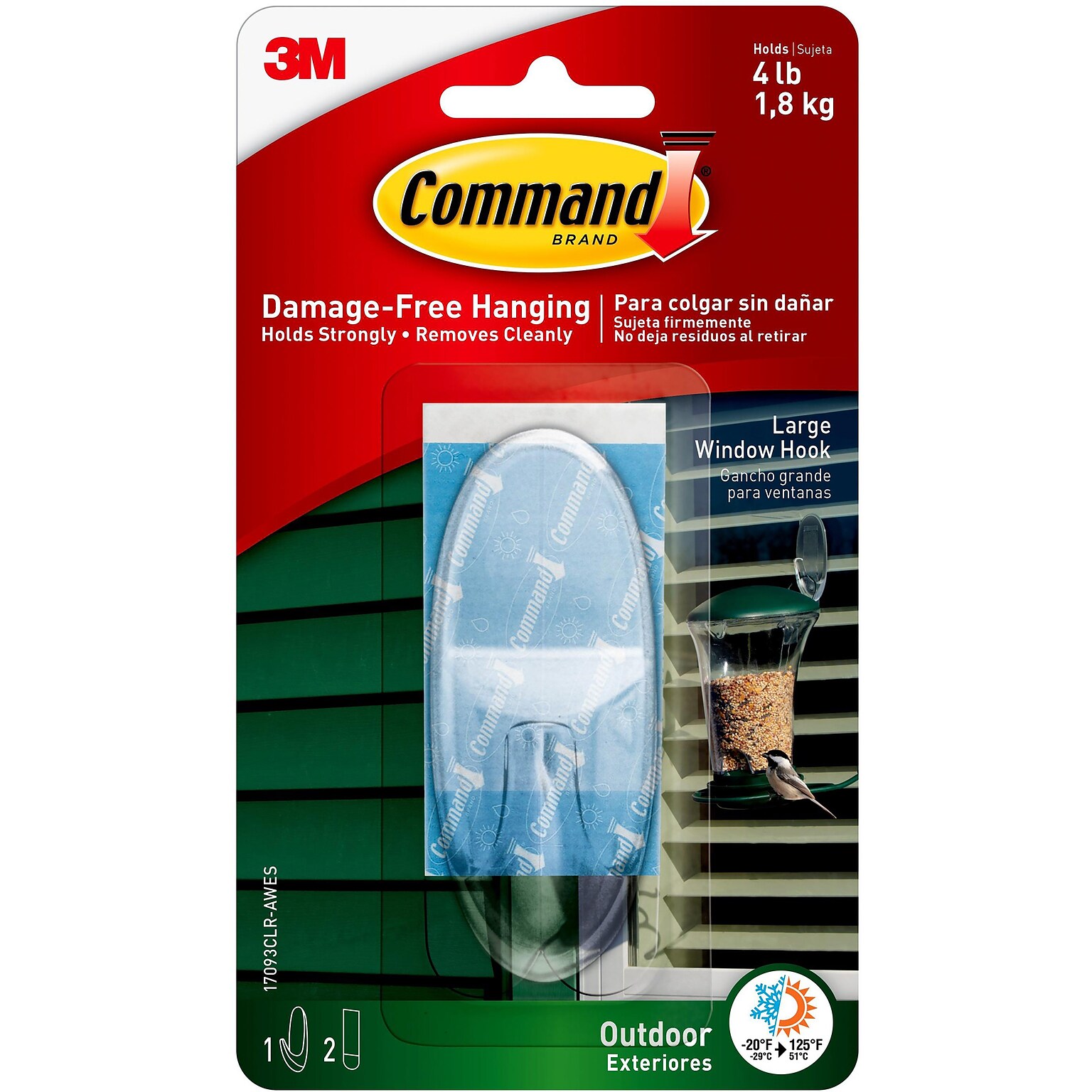 Command Outdoor Large Window Hook, Clear (17093CLR-AWES)