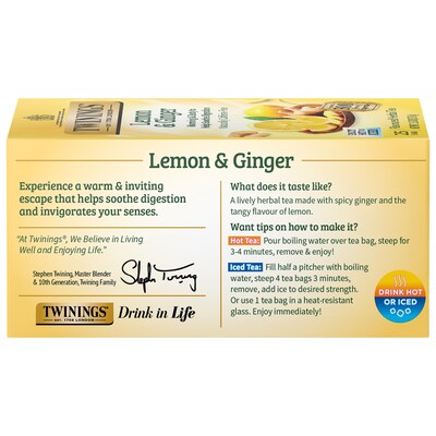Twinings Lemon & Ginger Herbal Tea Bags, 25/Box (TNA85145)