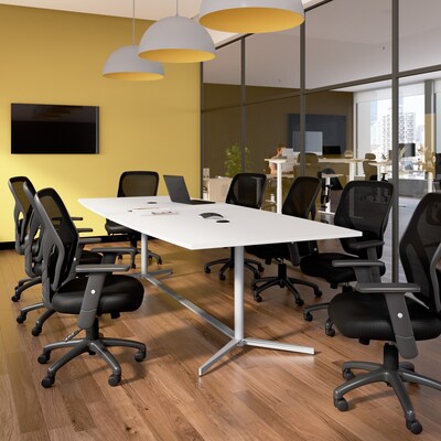 Bush Business Furniture 120W x 48D Boat Shaped Conference Table with Metal Base, White (99TBM120WHSV