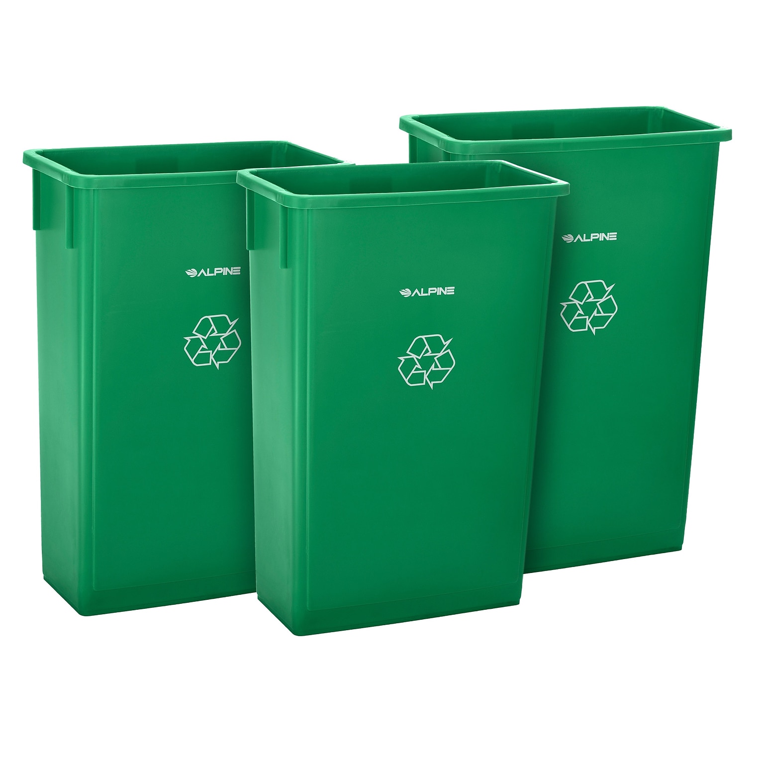 Alpine Industries Polypropylene Recycling Bin, 23 Gallon, Green, 3/Pack (ALP477-GRN-3)