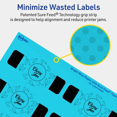 Avery Printable Decorative Edge Multipurpose Labels, 1.5" x 3.5", Bright Blue, 100/Pack (94122)