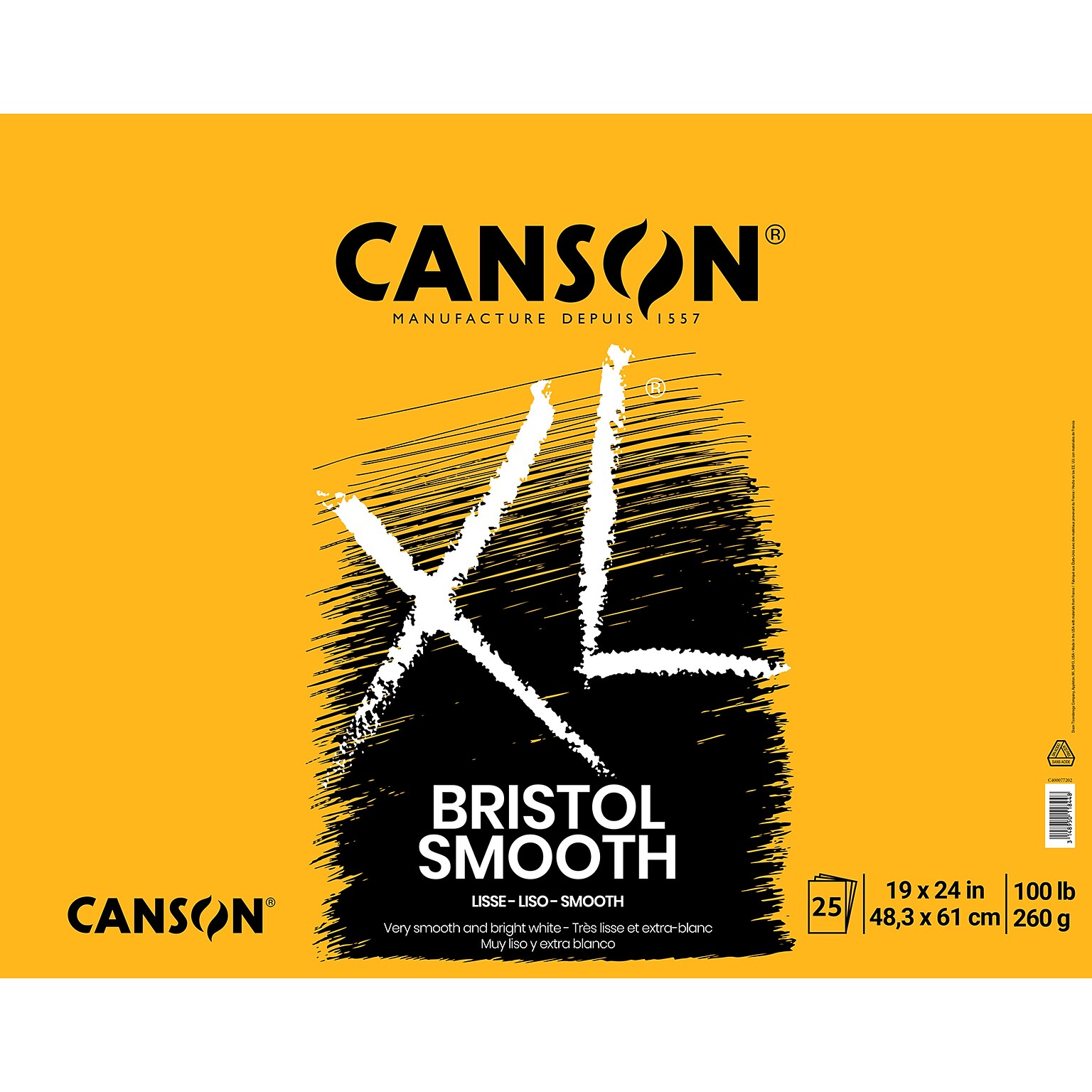 Canson XL Series 19 x 24 Bristol Sketch Pad, 25 Sheets/Pad (MCXC400077202)