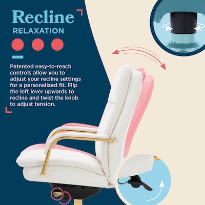 La-Z-Boy Opus Ergonomic Bonded Leather Swivel Executive Chair, White and Gold (CCHR10015A)