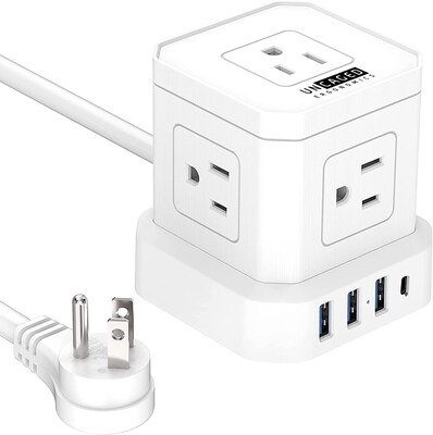 Uncaged Ergonomics Cube 5-Outlet 4-USB Port Surge Protector, 10, White (PC-w-c)
