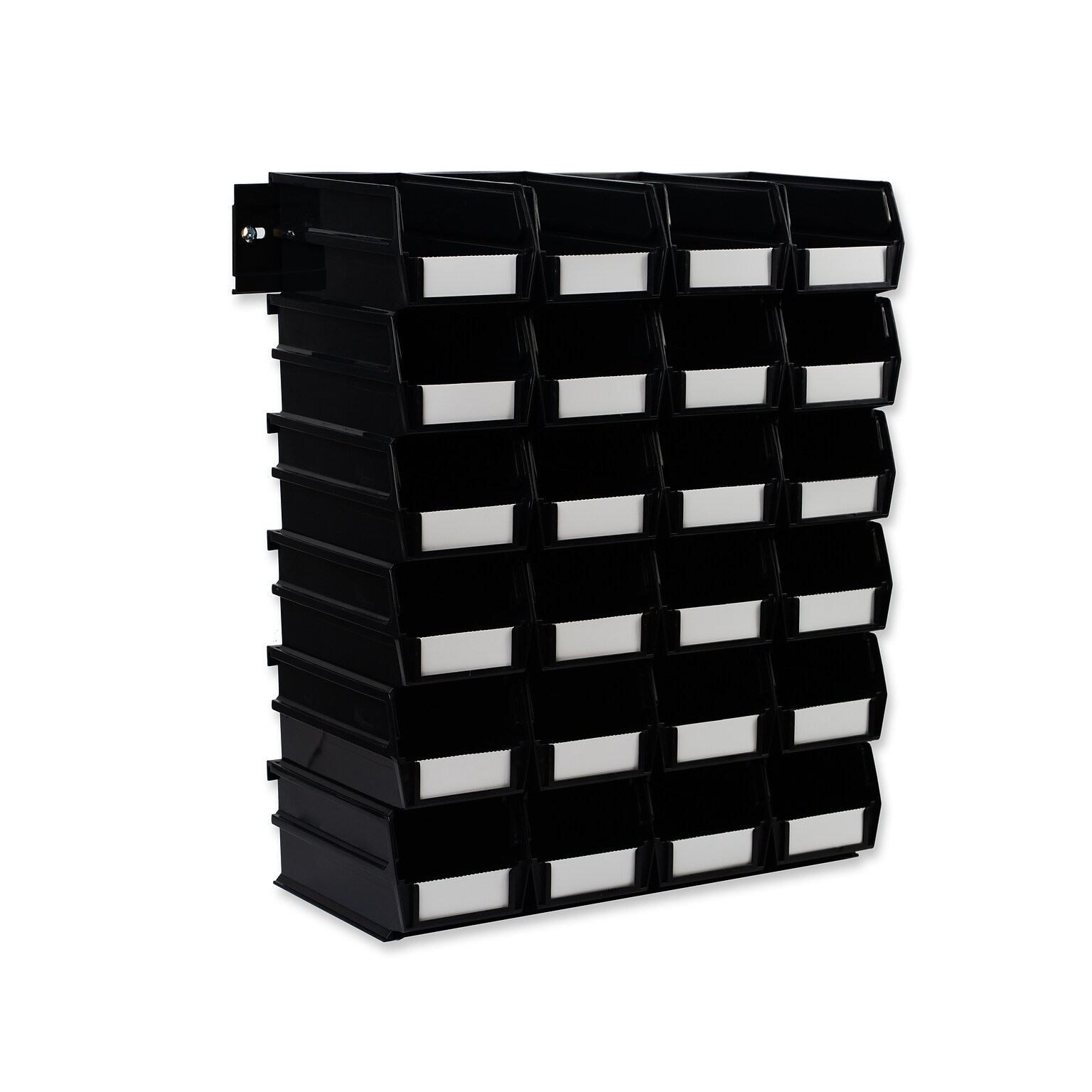 Triton Products LocBin Medium Stackable Plastic Storage Bin, 3 x 4.125x 7.375, 1.58 Qt., Black, 24/Pack (3-220BKWS)