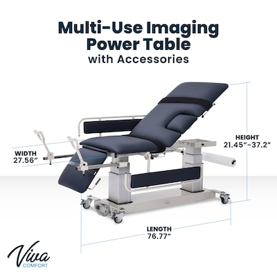 Viva Comfort Electric Height Adjust Imaging Exam Table with Drop Window and Stirrups, 550 lbs Capacity, Blue (ADI903-04-KIT-MK)