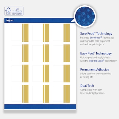 Avery Laser/Inkjet Square Multipurpose Labels, 2" x 2", White, 120/Pack (S00DKC)