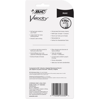 BIC Velocity Max Mechanical Pencil, 0.5mm, #2 Hard Lead, 2/Pack (MPMX5P21BLK)