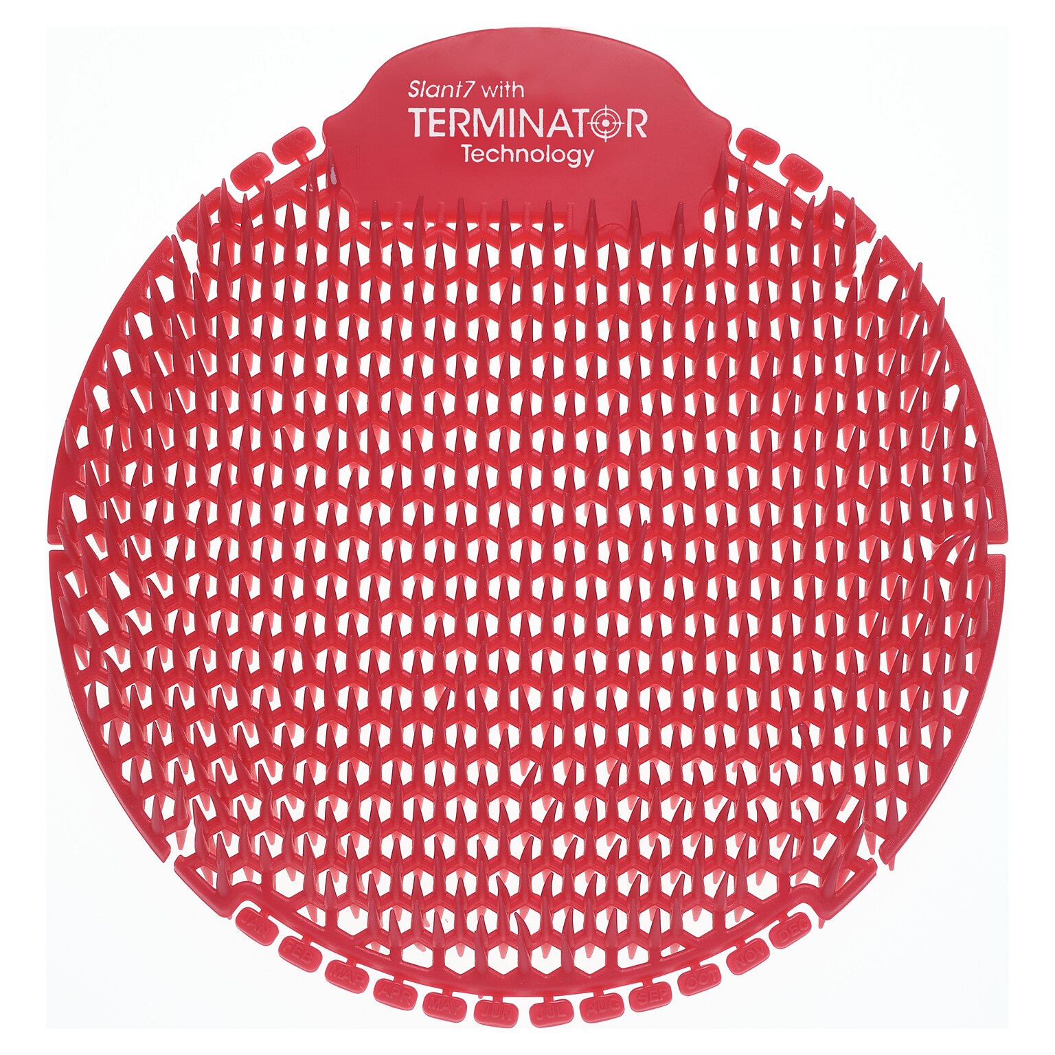 Fresh Products Slant7 Anti-Splash Urinal Screen, Forest Scent, Red, 5/Box (S7-F-005I030M-82-AAA10-00)