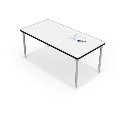 MooreCo Hierarchy Activity Table, 60x30 Porcelain Steel Dry Erase Marker Top, Platinum Legs (70525)
