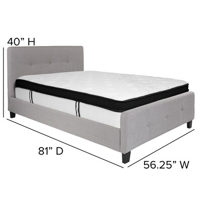 Flash Furniture Tribeca Tufted Upholstered Platform Bed in Light Gray Fabric with Memory Foam Mattress, Full (HGBMF26)