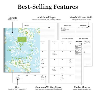 2027 TF Publishing Baby Blue Blooms 6.5" x 8"  Monthly Standard Planner, Paperboard Cover, Multicolored (27-4208)
