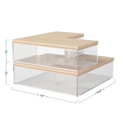 Martha Stewart Brody Plastic Storage Organizer Bins with Light Natural Paulownia Wood Lid, Clear, 3/Set (BEPB3317WD3CLNT)