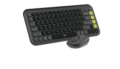 Logitech POP Icon Wireless Keyboard and Optical Mouse Combo, Graphite and Green (920-013103)