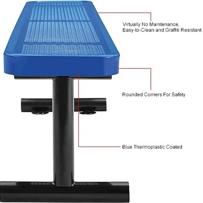 Global Industrial 8' Outdoor Steel Flat Bench, Perforated Metal, Blue (262076BL)