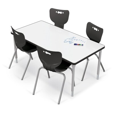 MooreCo Hierarchy Activity Table, 60x30 Porcelain Steel Dry Erase Marker Top, Platinum Legs (70525)