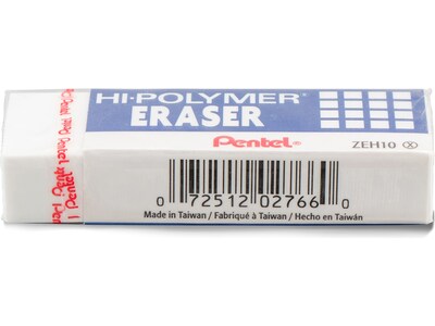 Pentel Hi-Polymer Block Eraser, White, 10/Box (ZEH10PC10)