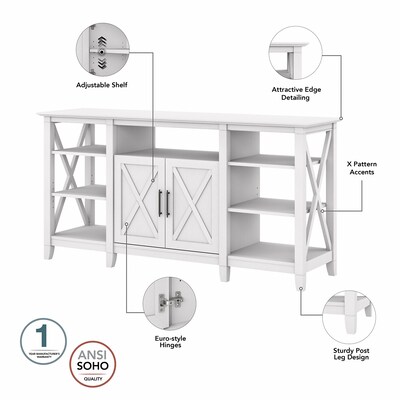 Bush Furniture Key West Manufactured Wood Console TV Stand, Screens up to 65", Pure White Oak (KWS025WT)