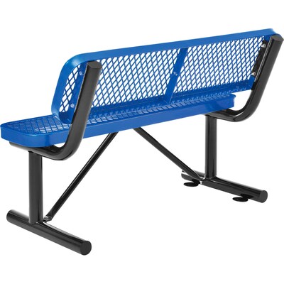 Global Industrial 4 Outdoor Steel Bench w/ Backrest, Expanded Metal, Blue (695743BL)
