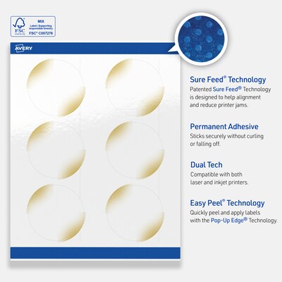 Avery Laser/Inkjet Circle Multipurpose Labels, 3" Dia., White, 60/Pack (S00-EWF)