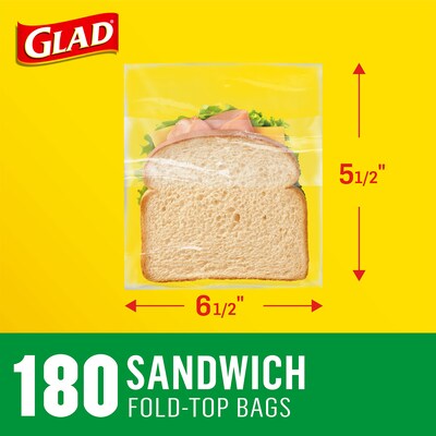 Glad Fold Top Bags, Sandwich, 180 Bags/Box (CLO 60771)