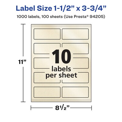 Avery Pearlized Ivory Rectangle Multipurpose Labels, 1.5" x 3.75", Ivory, 1000/Box (94205)