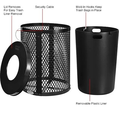 Global Industrial Outdoor Diamond Steel Trash Can w/ Flat Lid, 36 Gallon, Black (261924BK)