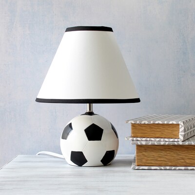 Simple Designs SportsLite 11.5" Tall Athletic Sports Soccer Ball Base Ceramic Bedside Table Desk Lamp (LT1079-SCR)